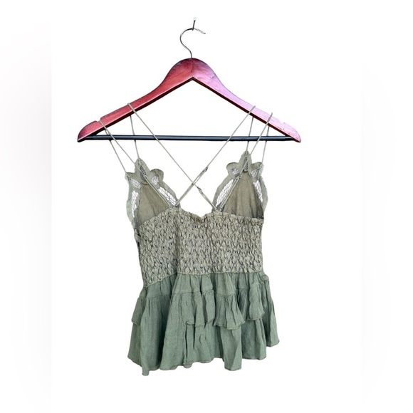 Free People Womens medium olive green Adella lace cross strap Cami XS Fairy Boho - Picture 5 of 7